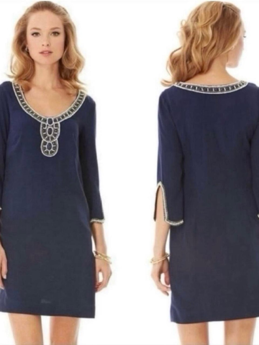 Lilly Pulitzer Embellished Navy Scoop-Neck Women's Dress